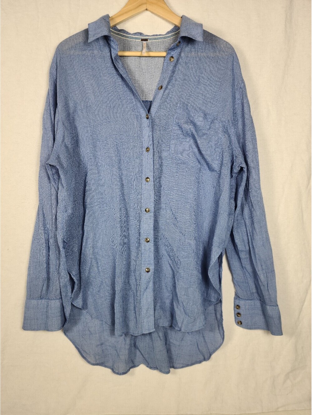 Free People Oversized Blue Long Sleeve Button Up Large